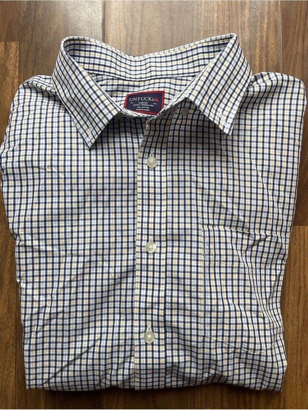 Untuckit Shirt Mens Large Blue Yellow Slim Fit Button Up Long Sleeve Plaid